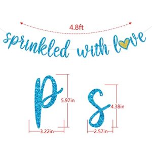 Sprinkled with Love Glitter Banner Baby Shower Sprinkle Party Decoration for Boy Pre-Strung Sign Gold (Blue)