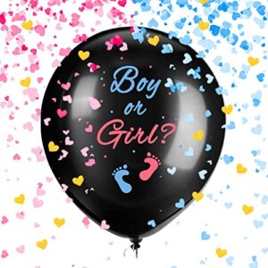 gender reveal balloons, 1 pack 36 inch black boy or girl balloon with pink and blue heart-shaped confetti for gender reveal party decorations
