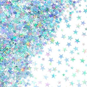 Silver Twinkle Stars Table Confetti - Sparkle Foil Metallic Sequins Confetti Wedding Under The Sea Baby Shower Birthday Party Sprinkles Confetti Decorations, 60g