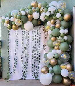 125pcs diy sage green balloon garland kit olive green white gold confetti and metallic gold balloons for wedding birthday party baby shower decorations jungle safari balloons