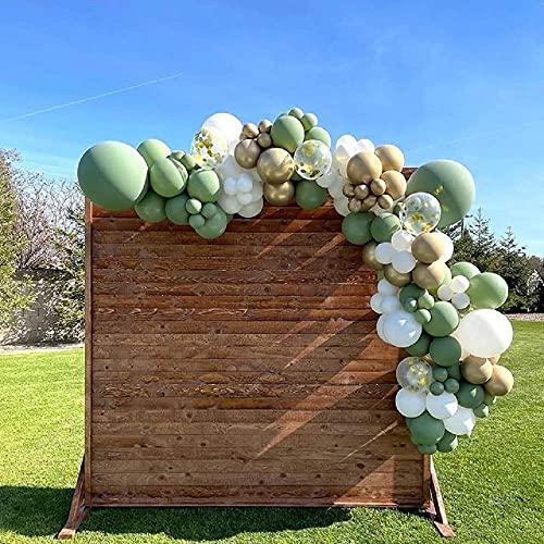 125pcs DIY Sage Green Balloon Garland Kit Olive Green White Gold Confetti and Metallic Gold Balloons for Wedding Birthday Party Baby Shower Decorations Jungle Safari Balloons