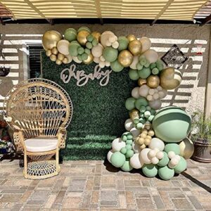 125pcs DIY Sage Green Balloon Garland Kit Olive Green White Gold Confetti and Metallic Gold Balloons for Wedding Birthday Party Baby Shower Decorations Jungle Safari Balloons