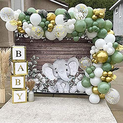 125pcs DIY Sage Green Balloon Garland Kit Olive Green White Gold Confetti and Metallic Gold Balloons for Wedding Birthday Party Baby Shower Decorations Jungle Safari Balloons