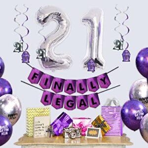 FINALLY LEGAL Purple Party Pack - 21st Birthday Banner, Balloon and Swirls Pack- Birthday Decorations - 21st Birthday Party Supplies, Favors and Gifts