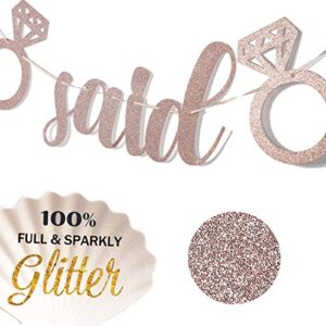 C L cooper life Engagement Party Decorations, Bridal Shower Supplies, He Asked She Said Yes Garland Rose Gold Glitter Diamond Rings (3pcs), Engaged Banner Rose Gold Glitter Letters for Engagement