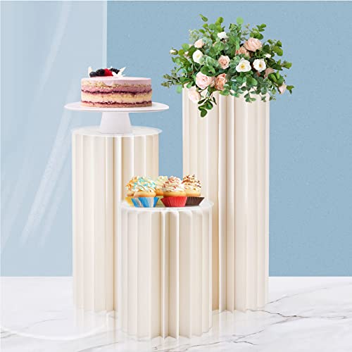 Meticuloso 3pcs Foldable Cardboard Centerpiece Display, with 3pcs Acrylic Disc, Cylinder Flowers Stand, Dessert Table, Columns Display for Wedding Party Garden Decoration