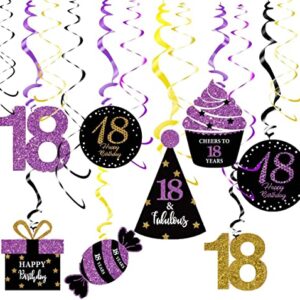 18th Birthday Decorations for Girls Purple Black Gold Girl 18th Birthday Party Hanging Decor/Purple Gold Black Foil Hanging Swirls Girl 18th Birthday Party Decoration Swirls