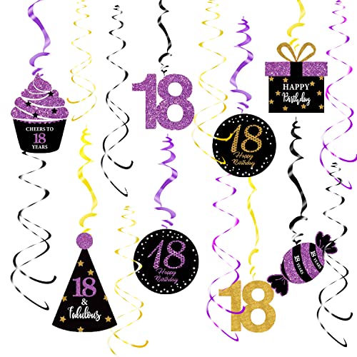 18th Birthday Decorations for Girls Purple Black Gold Girl 18th Birthday Party Hanging Decor/Purple Gold Black Foil Hanging Swirls Girl 18th Birthday Party Decoration Swirls