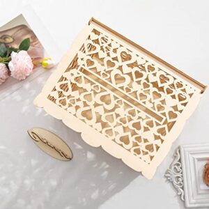 Yukawang Wedding Card Box with Lock Wooden Memory Keepsake Decoration Envelope Boxes for Cards and Money Baby Shower Engagement Decor Gift Card Box ( MR & MRS Heart Beige)