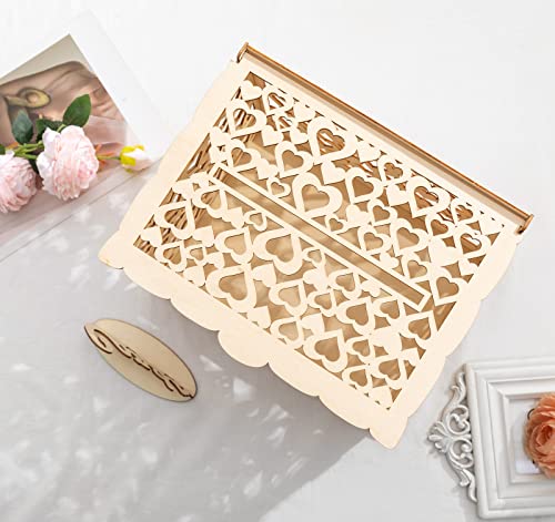 Yukawang Wedding Card Box with Lock Wooden Memory Keepsake Decoration Envelope Boxes for Cards and Money Baby Shower Engagement Decor Gift Card Box ( MR & MRS Heart Beige)