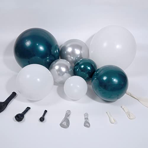 Futureferry Dark Teal and Silver Balloon Garland Arch Kit 136Pcs Double Stuffed Teal and White Balloons for Baby Shower Wedding Engagements Anniversary Birthday Party Backdrop DIY Decoration