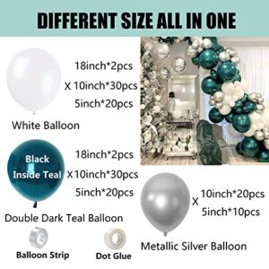 Futureferry Dark Teal and Silver Balloon Garland Arch Kit 136Pcs Double Stuffed Teal and White Balloons for Baby Shower Wedding Engagements Anniversary Birthday Party Backdrop DIY Decoration