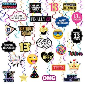 13th birthday hanging swirls – 28 pieces – funny 13th birthday party supplies, decorations, gifts and favors