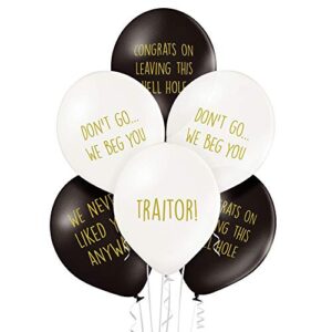 office leaver going away funny balloons – pack of 12 premium white and black balloons – perfect for a colleague or co-worker