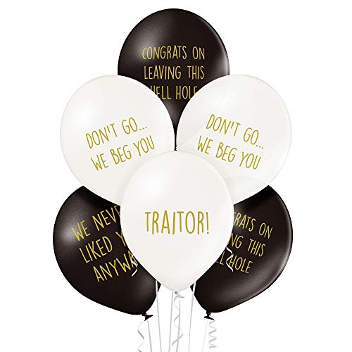 Office Leaver Going Away Funny Balloons - Pack of 12 Premium White And Black Balloons - Perfect For A Colleague Or Co-Worker