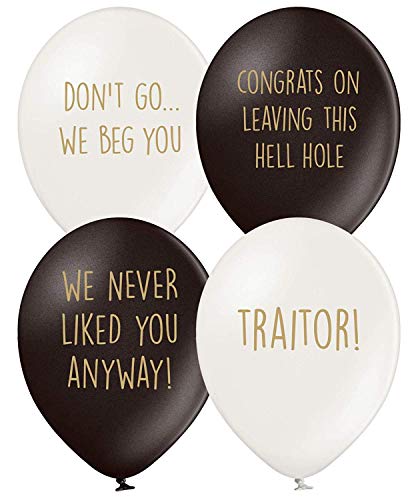 Office Leaver Going Away Funny Balloons - Pack of 12 Premium White And Black Balloons - Perfect For A Colleague Or Co-Worker