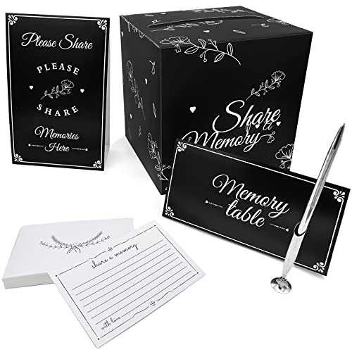 Etomiel 50 Pcs Share a Memory Cards, Funeral Guest Book for Memorial Service Celebration of Life Memory Cards, with Silver Signature Pen, Memory Table Signs and Memory Box for Funeral Favors