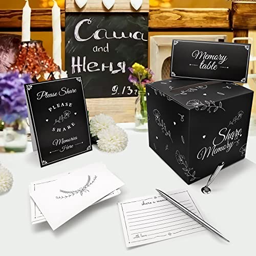 Etomiel 50 Pcs Share a Memory Cards, Funeral Guest Book for Memorial Service Celebration of Life Memory Cards, with Silver Signature Pen, Memory Table Signs and Memory Box for Funeral Favors
