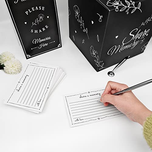 Etomiel 50 Pcs Share a Memory Cards, Funeral Guest Book for Memorial Service Celebration of Life Memory Cards, with Silver Signature Pen, Memory Table Signs and Memory Box for Funeral Favors