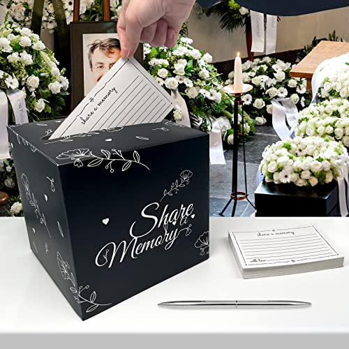 Etomiel 50 Pcs Share a Memory Cards, Funeral Guest Book for Memorial Service Celebration of Life Memory Cards, with Silver Signature Pen, Memory Table Signs and Memory Box for Funeral Favors