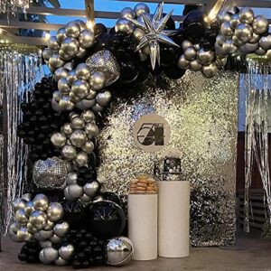diy 130pcs black sliver balloons garland arch kit with 4d disco foil explosion star for birthday wedding baby shower disco dance party decorations