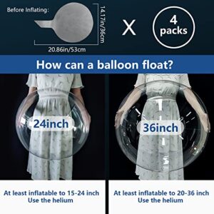 Zodight Clear Balloons,Pre Stretched 36"Big Bobo Balloons 4 Pcs Transparent Balloon for Christmas Halloween Valentine's Day Wedding Birthday Party Decorations
