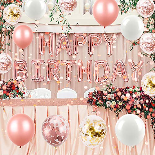 Rose Gold Balloons Garland Kit, 112 Pack Rose Gold Confetti Balloons and White Balloons Garland with Strip for Wedding Birthday Baby Shower Anniversary Party Decorations