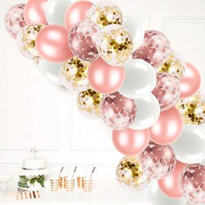 Rose Gold Balloons Garland Kit, 112 Pack Rose Gold Confetti Balloons and White Balloons Garland with Strip for Wedding Birthday Baby Shower Anniversary Party Decorations