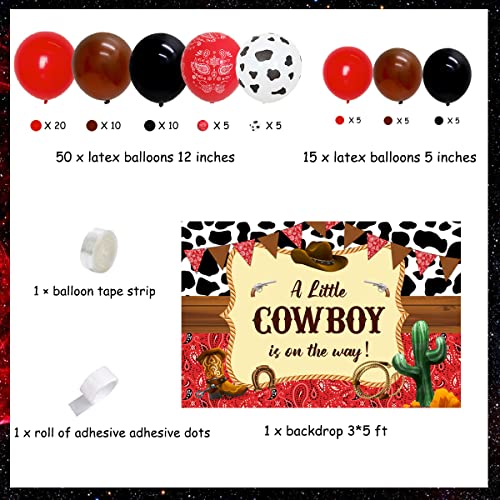 Western Cowboy Baby Shower Decorations for Boy, Red and Black Balloon Garland Arch Kit, A Little Cowboy Is on The Way Backdrop for Wild West Baby Shower Decorations