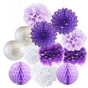 60th Birthday Decorations for Women Purple Silver Women 60 Birthday Happy Birthday Banner Purple Silver Latex Balloons Polka Dot Paper Fans/Purple 60th Birthday Decorations for Women