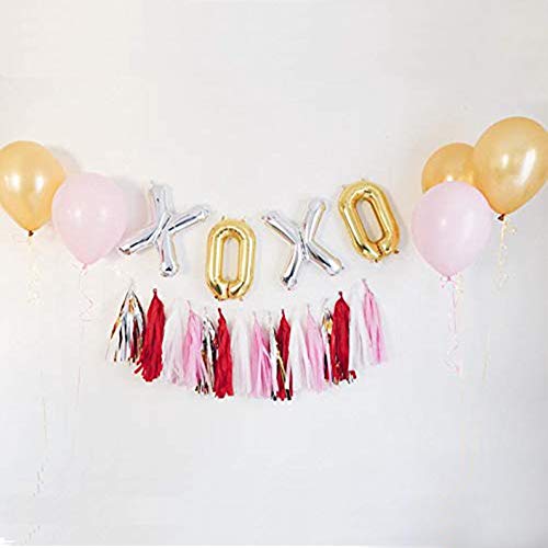 XOXO Balloons, XOXO Balloons Valentines Day Tassel Banner Party Decorations for Galentines Bridal Shower Bachelorette Wedding Anniversary Engagement Party Supplies Photo Props 33PCS Kit of Qinsly