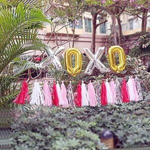 XOXO Balloons, XOXO Balloons Valentines Day Tassel Banner Party Decorations for Galentines Bridal Shower Bachelorette Wedding Anniversary Engagement Party Supplies Photo Props 33PCS Kit of Qinsly