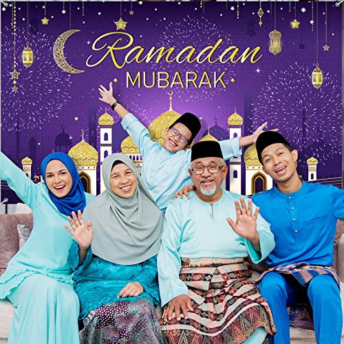 Ramadan Mubarak Backdrop Ramadan Decorations Eid Mubarak Backdrop Ramadan Kareem Banner Decorations Ramadan Photography Background for Ramadan Eid Al Fitr Party Supplies, 73 x 43 Inch