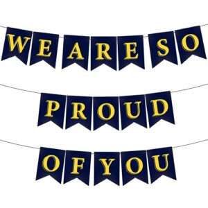 xtralarge, we are so proud of you banner – no diy required, graduation banner | gold and blue graduation party decorations 2023 | blue and yellow graduation backdrop for 2023 graduation decorations