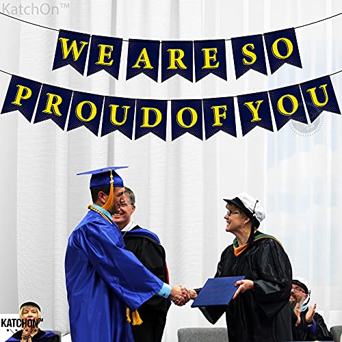 XtraLarge, We Are So Proud Of You Banner - No DIY Required, Graduation Banner | Gold and Blue Graduation Party Decorations 2023 | Blue and Yellow Graduation Backdrop for 2023 Graduation Decorations