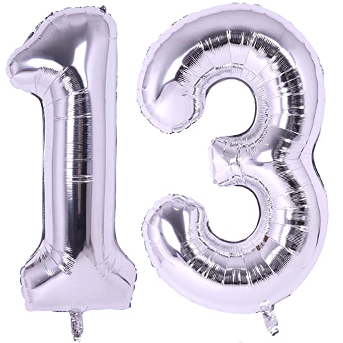 40 Inch Silver 13 Number Balloons Giant Jumbo Huge 13 or 31 Foil Mylar Helium Number Digital Balloons Silver Birthday Mylar Digital Balloons 13th 31st Birthday Anniversary Events Party Decors Supplies