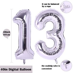 40 Inch Silver 13 Number Balloons Giant Jumbo Huge 13 or 31 Foil Mylar Helium Number Digital Balloons Silver Birthday Mylar Digital Balloons 13th 31st Birthday Anniversary Events Party Decors Supplies