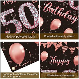 Rose Gold 50th Birthday Door Banner Decoration for Women, Large Happy 50 Birthday Door Cover Party Supplies, Fifty Year Old Birthday Poster Backdrop Decor