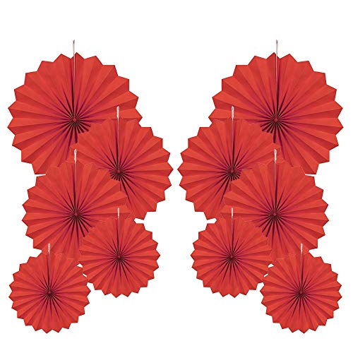 AimtoHome Party Hanging Paper Fans Decorations Set, Red Round Paper Fan Ceiling Party Decoration Suppiles,Set of 10