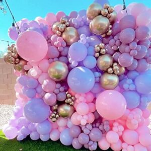 orgnafey pastel purple light pink 156pcs balloons garland kit double stuffed dusty rose gold metallic balloon arch for bridal wedding engagement anniversary girl birthday baby shower party decorations