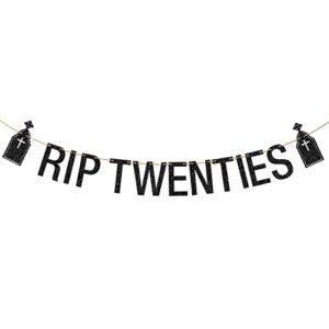 RIP Twenties Banner Black Glitter, 30th Birthday Banner, RIP to My 20's Decorations, Funeral Themed 20th 30th Birthday Party Decorations