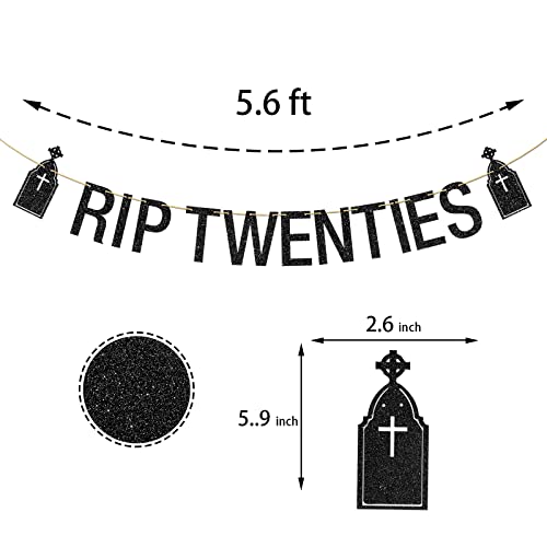 RIP Twenties Banner Black Glitter, 30th Birthday Banner, RIP to My 20's Decorations, Funeral Themed 20th 30th Birthday Party Decorations