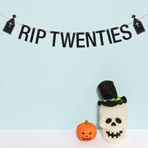 RIP Twenties Banner Black Glitter, 30th Birthday Banner, RIP to My 20's Decorations, Funeral Themed 20th 30th Birthday Party Decorations