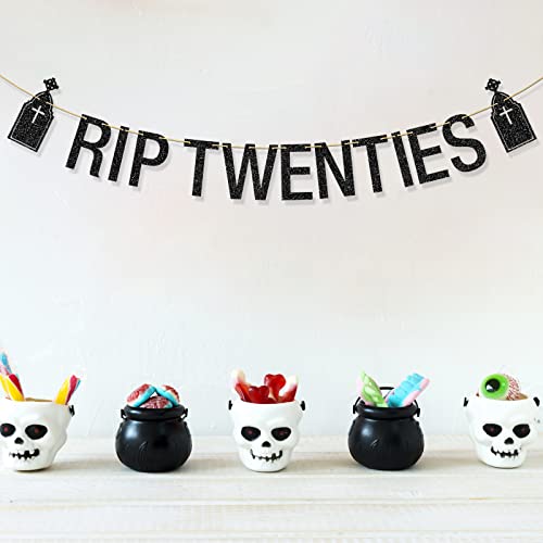 RIP Twenties Banner Black Glitter, 30th Birthday Banner, RIP to My 20's Decorations, Funeral Themed 20th 30th Birthday Party Decorations