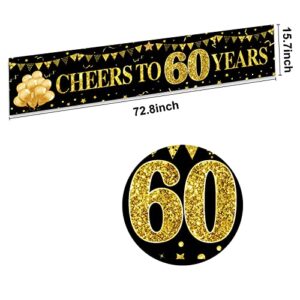 Happy 60th Birthday Banner Decorations for Men Women, Black Gold Cheers to 60 Years Birthday Sign Party Supplies, Sixty Anniversary Yard Banner Party Decor Photo Booth Props