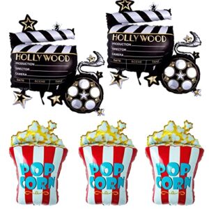 HBmemory Movie Night Balloons Set - Hollywood Opening Balloon Popcorn Mylar for Decorations | Film Clapboard Camera Hollywood-themed party Decorations| Carnival Theme