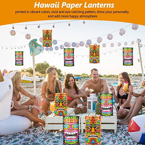 Hawaii Party Decorations Paper Lanterns Luau Tropical Hanging Supplies Lanterns for Birthday Outdoor Party Baby Shower Home Decoration (12 Pieces,10 x 6.1 Inch)