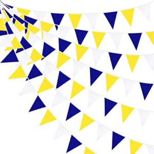 32ft blue yellow white triangle flag pennant banner bunting fabric garland for wedding birthday ahoy achor nautical pirate bridal baby shower under the sea party festivals decoration