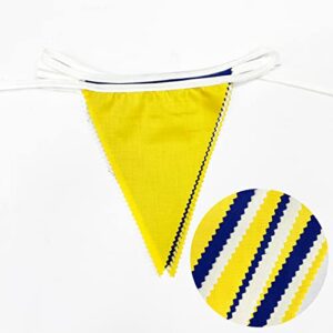 32Ft Blue Yellow White Triangle Flag Pennant Banner Bunting Fabric Garland for Wedding Birthday Ahoy Achor Nautical Pirate Bridal Baby Shower Under The Sea Party Festivals Decoration