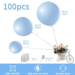 AJOYEGG Baby Blue Balloons Macaron Light Blue Balloon 100pcs 5+12+18Inch, Pastel Blue Party Balloons Garland Kit for Birthday Baby Shower Gender Reveal Wedding Bridal Shower Decoration